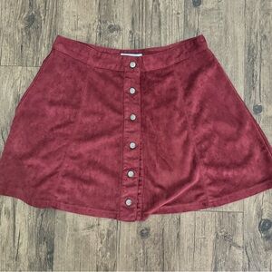 She & Sky Skirt Women's Size Large Burgandy A-line Faux Suede Snaps Button Up